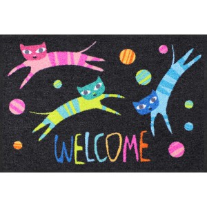 Fußmatte-eingangsbereich-katzen-jumping-cats-welcome-salonlöwe