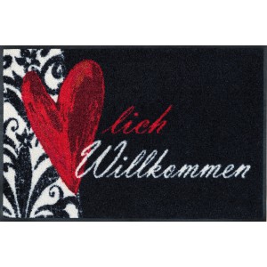 Fußmatte Herzlich Willkommen waschbar Detailansicht
