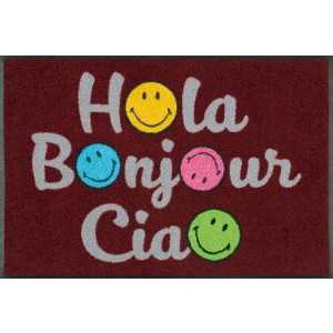 Fußmatte wash+dry Smiley Hola Bonjour Ciao waschbar Detailansicht